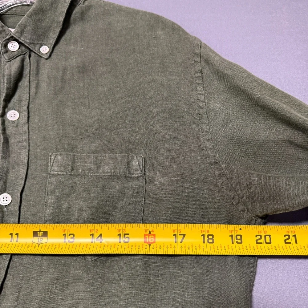 Octobre Editions Button Down Shirt Mens Sz S Green Linen Earthcore Smart Casual